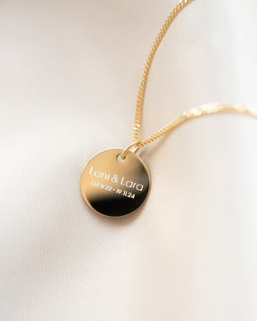 Engraved plate necklace pendant round 12mm