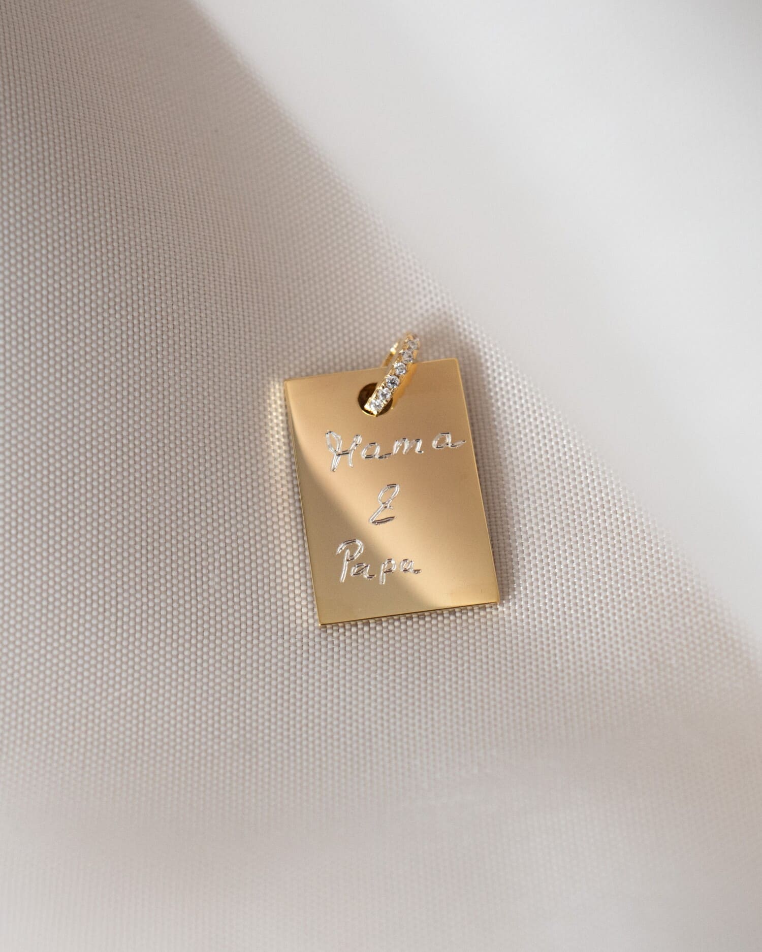 Engraved Plate Necklace Pendant Zirconia Square