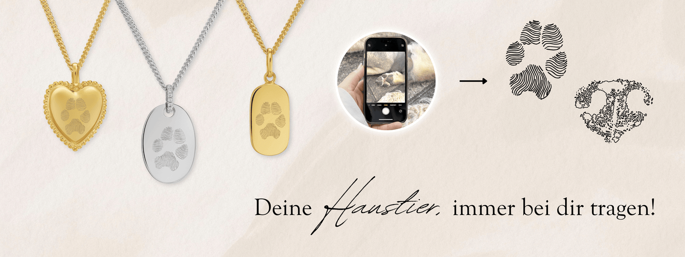 Engraved necklaces for women - paw print/nose print - 333/585 gold
