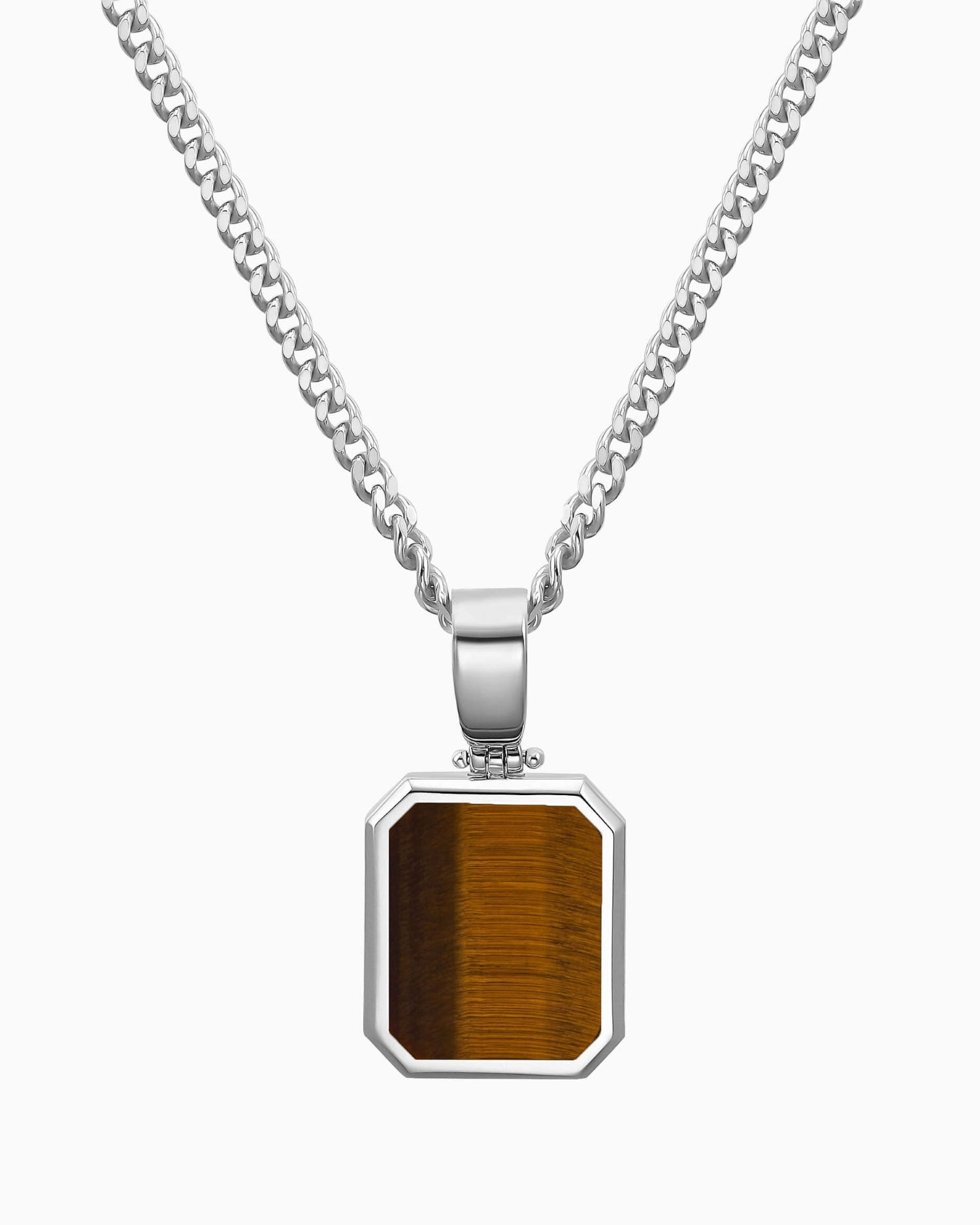 Tiger's eye octagon engraving plate necklace