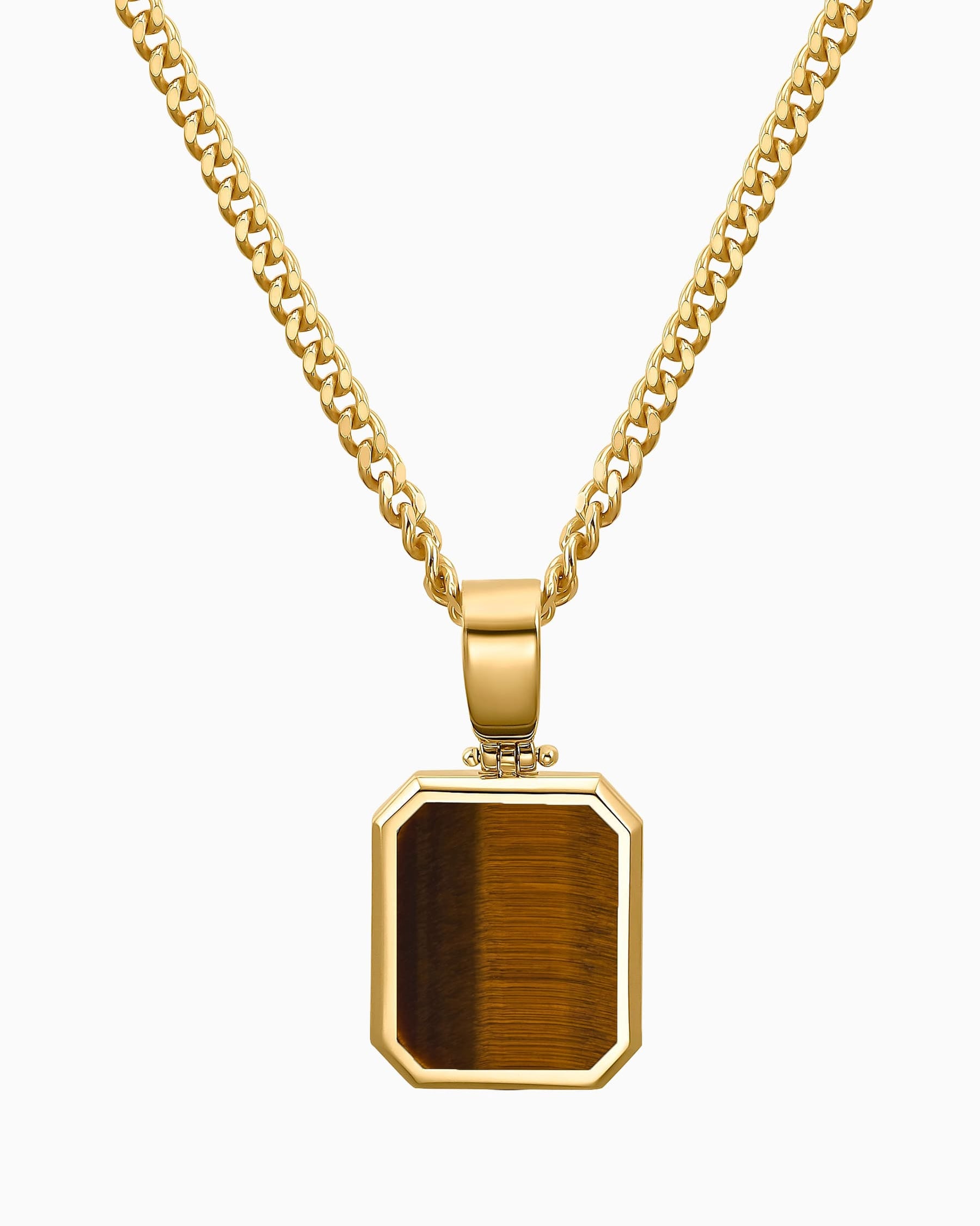 Tigerauge Oktagon Gravurplatte Halskette