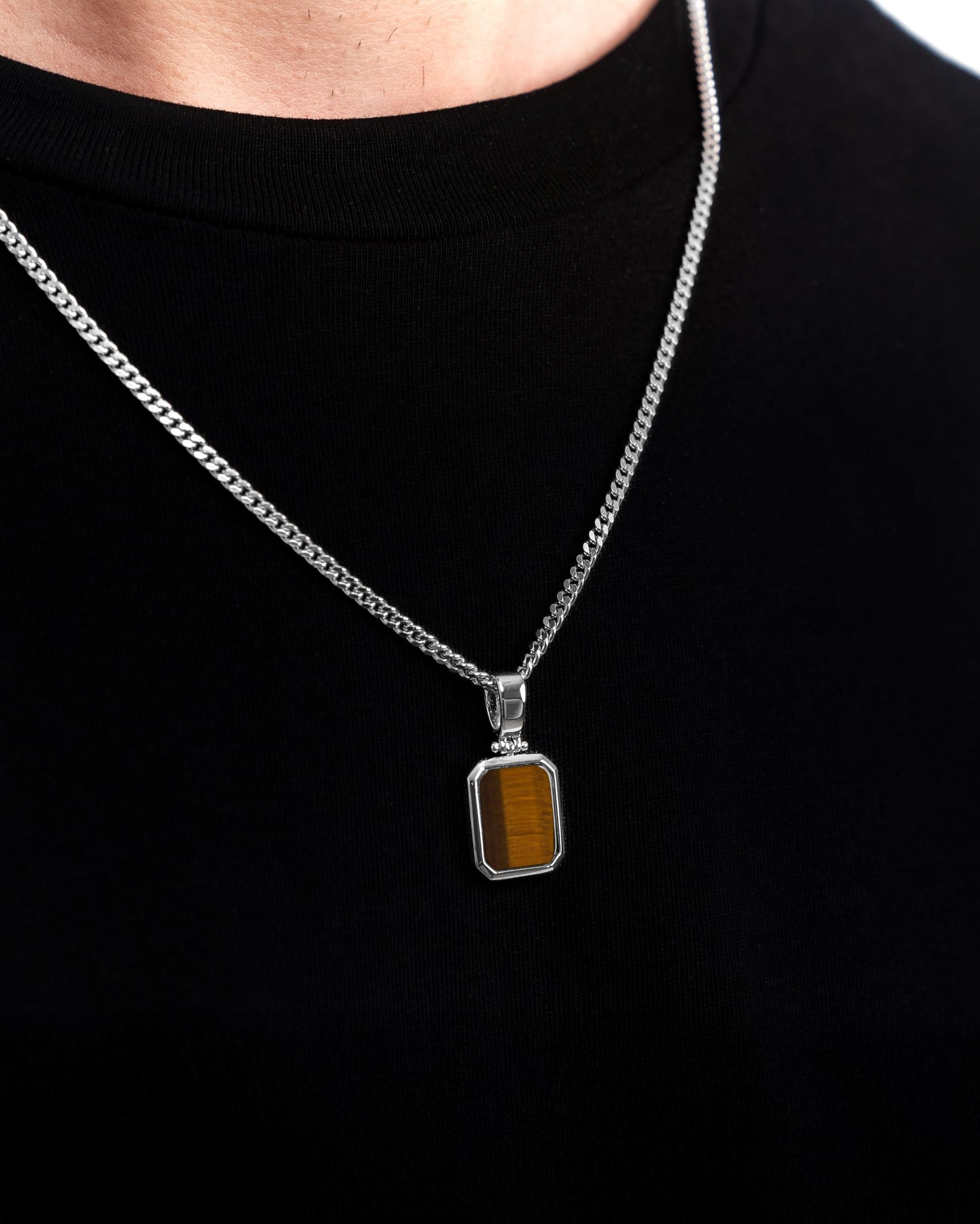 Tigerauge Oktagon Gravurplatte Halskette