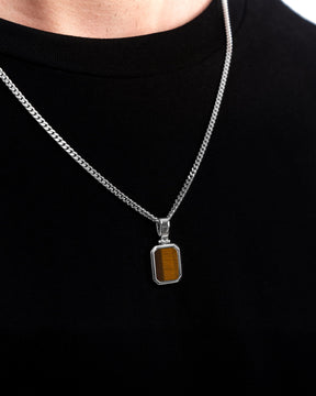 Tigerauge Oktagon Gravurplatte Halskette