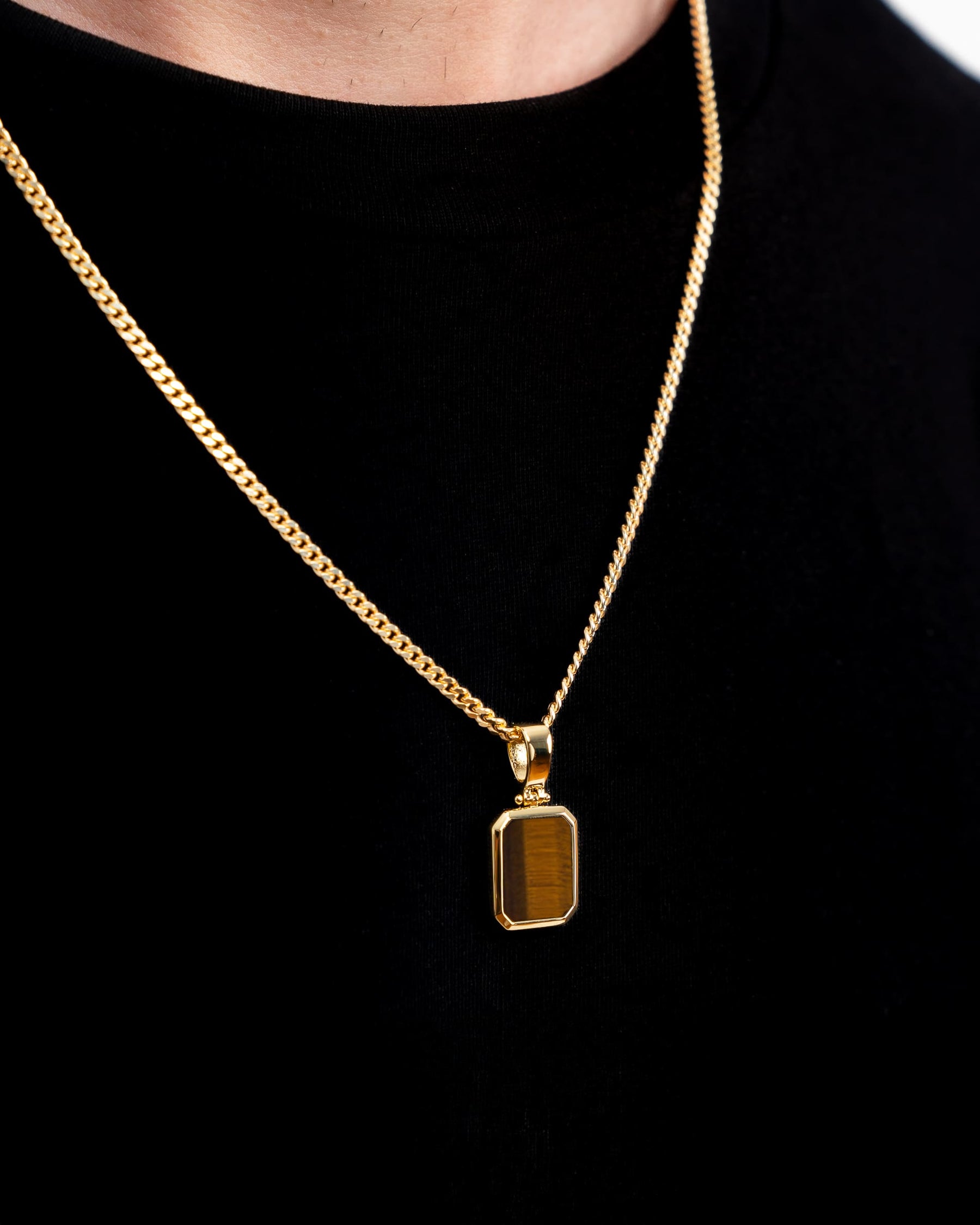 Tigerauge Oktagon Gravurplatte Halskette