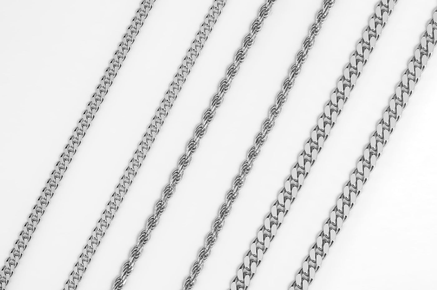 Men's chain necklaces, 925 sterling silver, rhodium-plated