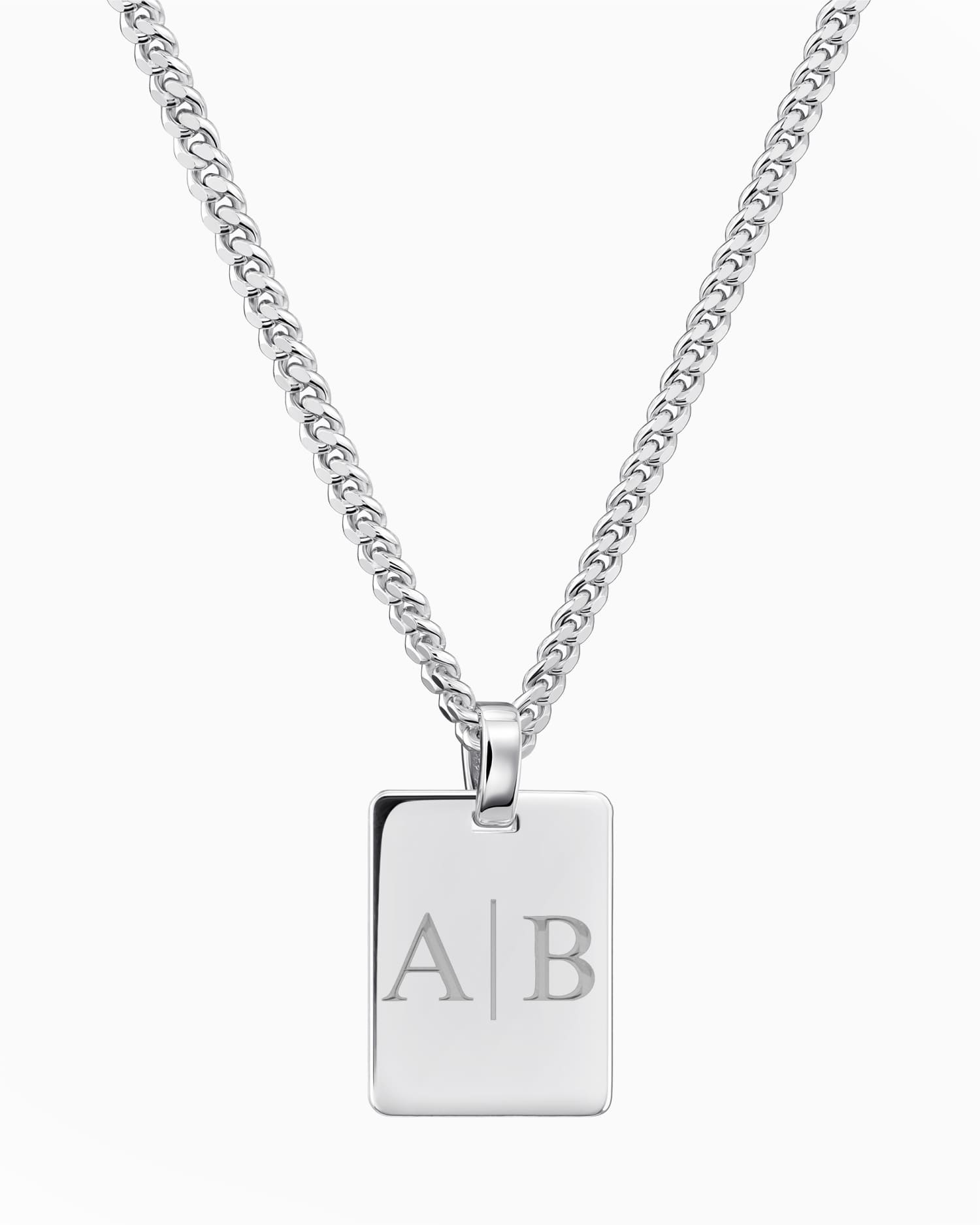 Initials engraving plate necklace pendant rectangle