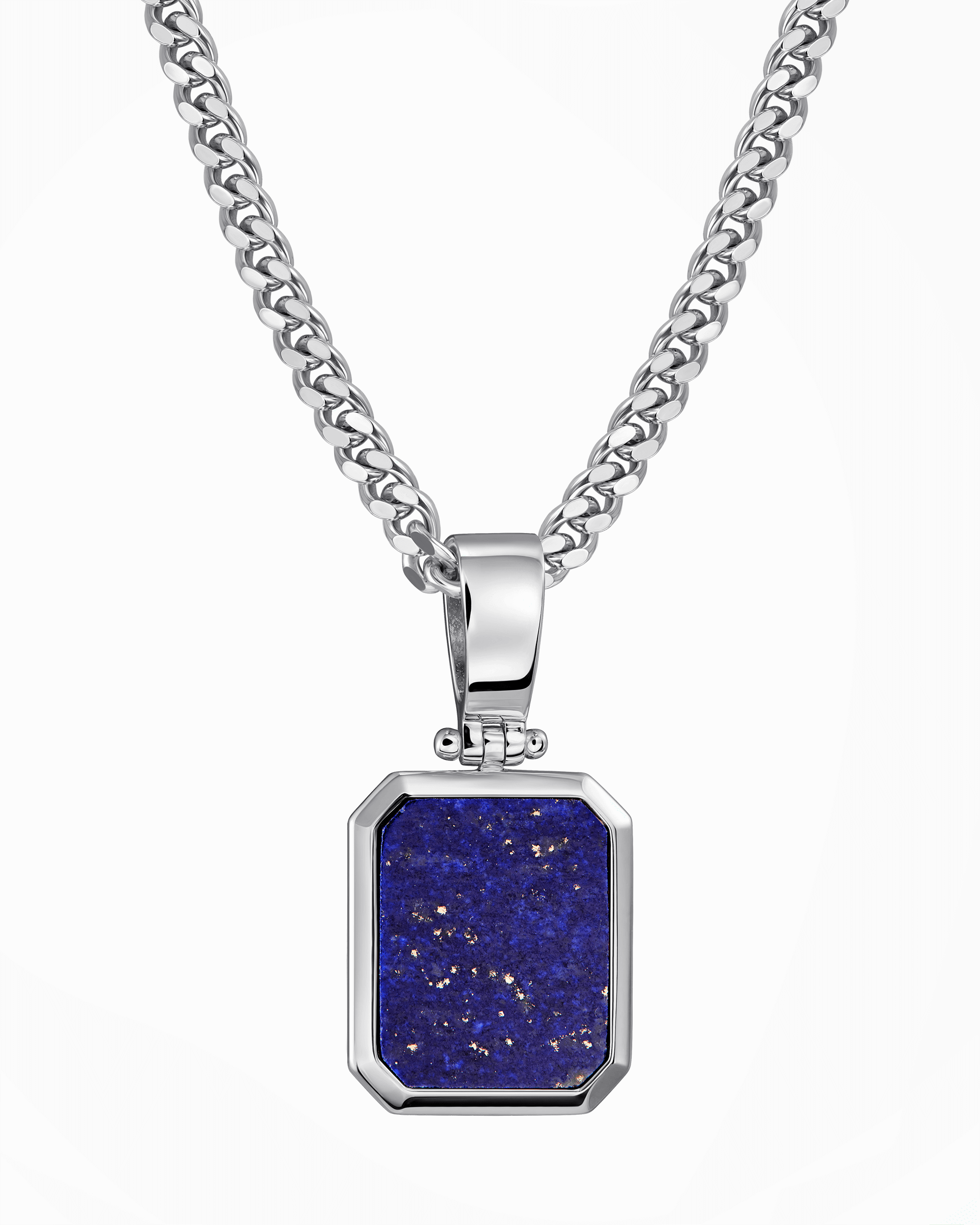 Lapis octagon engraving plate necklace