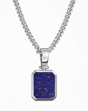 Lapis octagon engraving plate necklace