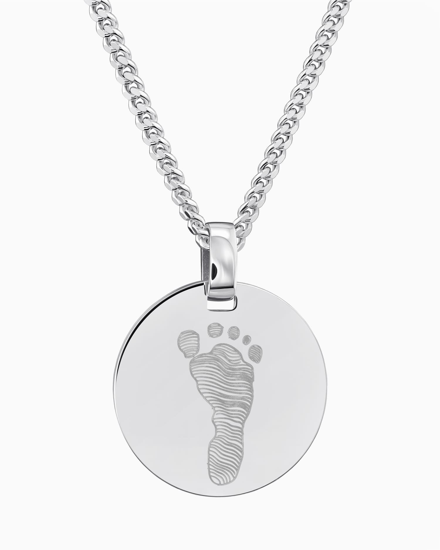 Footprint engraving plates necklace pendant round polished