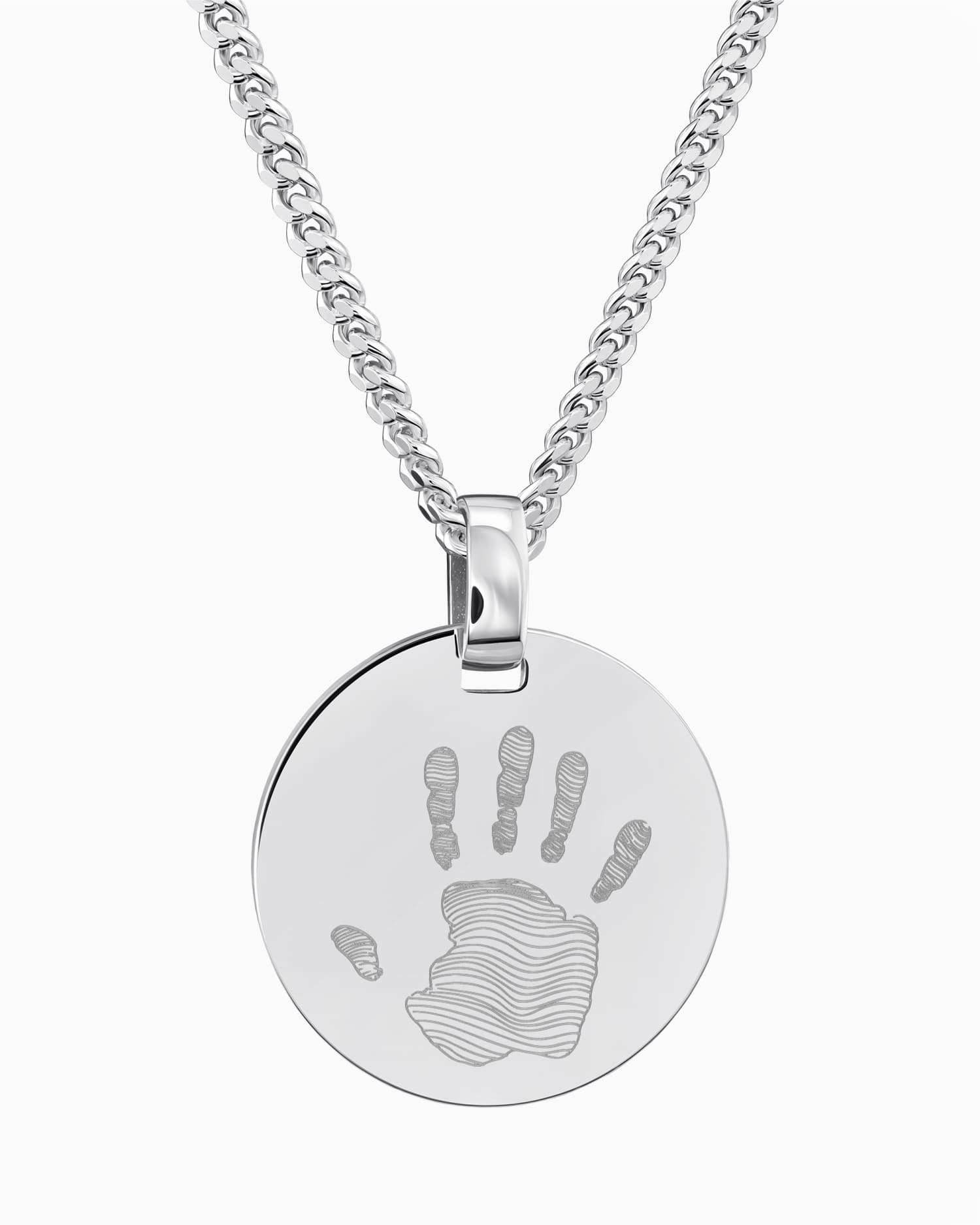 Handprint engraving plates necklace pendant round polished