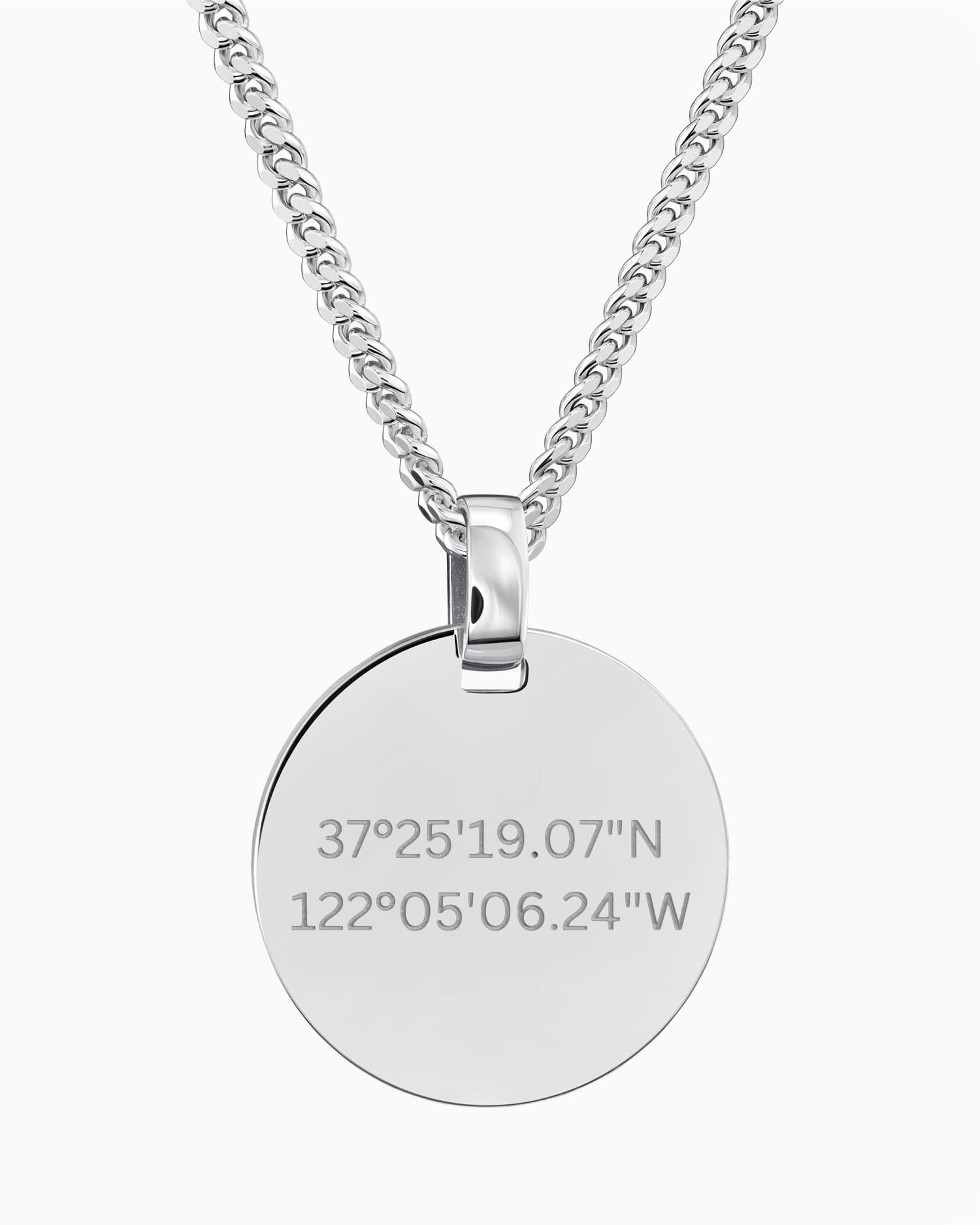 Coordinates engraving plates necklace pendant round polished