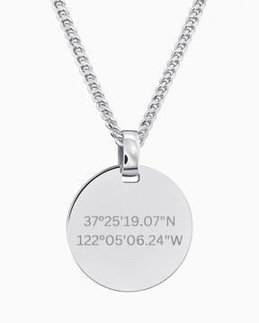 Coordinates engraving plates necklace pendant round polished