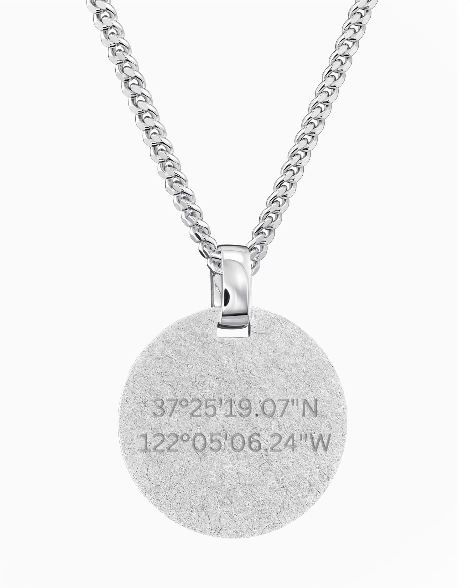 Coordinates engraving plates necklace pendant round ice matt