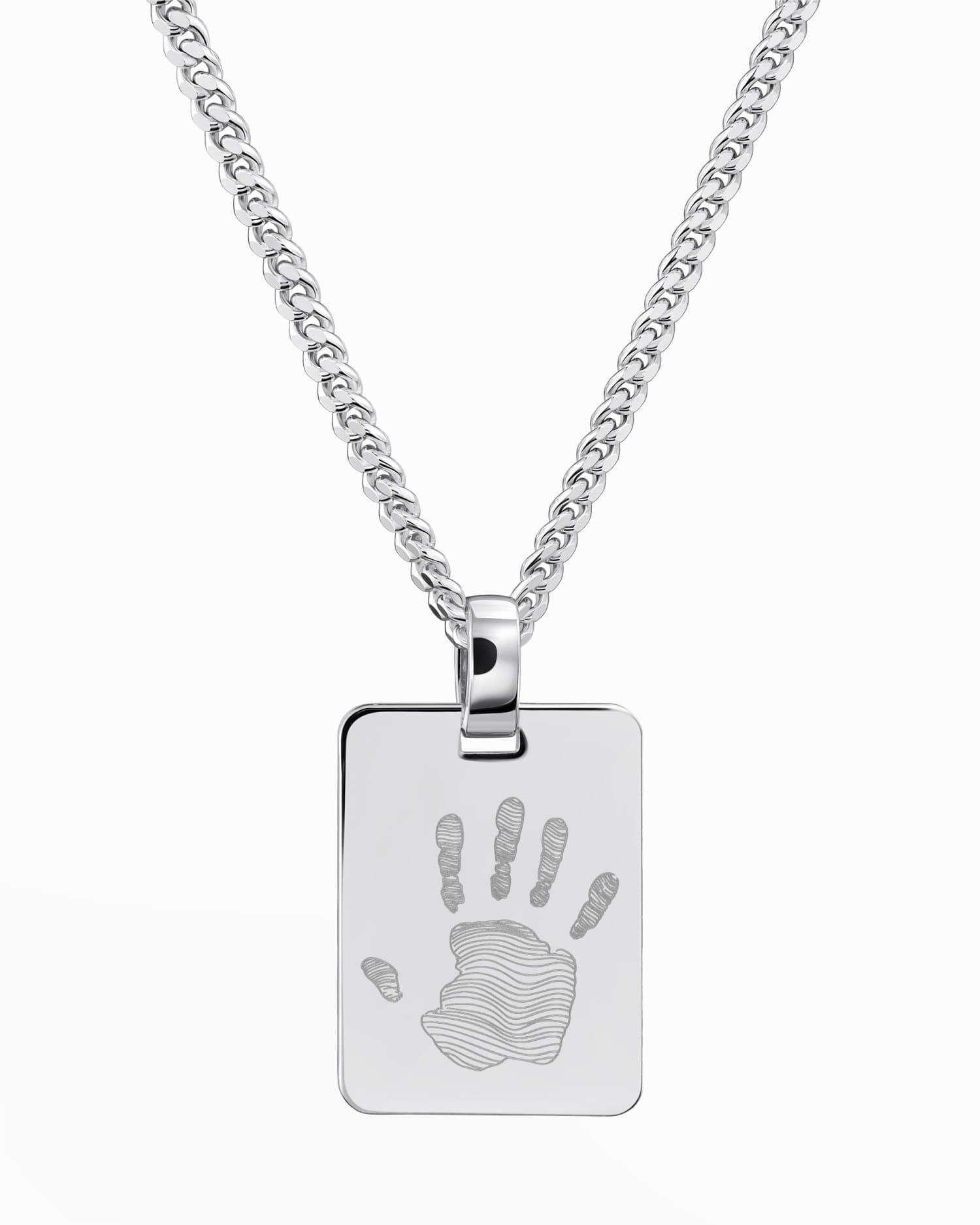 Handprint engraving plates necklace pendant rectangle
