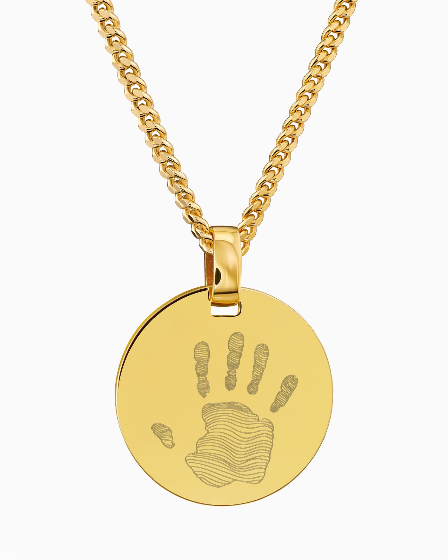 Handprint engraving plates necklace pendant round polished