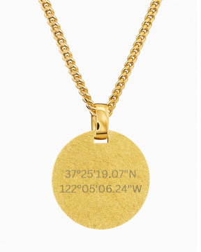 Coordinates engraving plates necklace pendant round ice matt