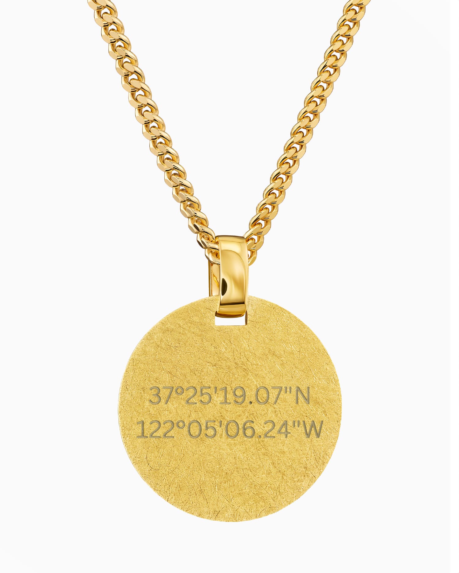 Coordinates engraving plates necklace pendant round ice matt
