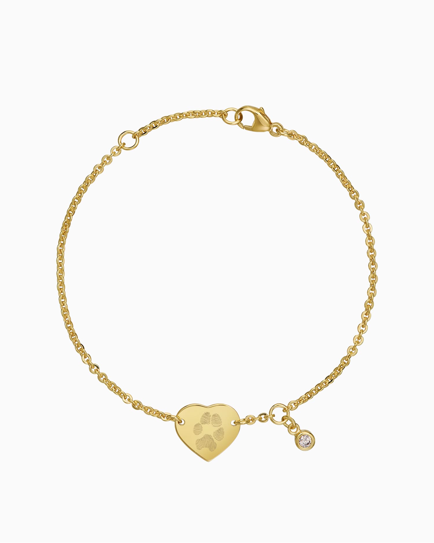 Paw print engraving bracelet engraving plate heart zirconia