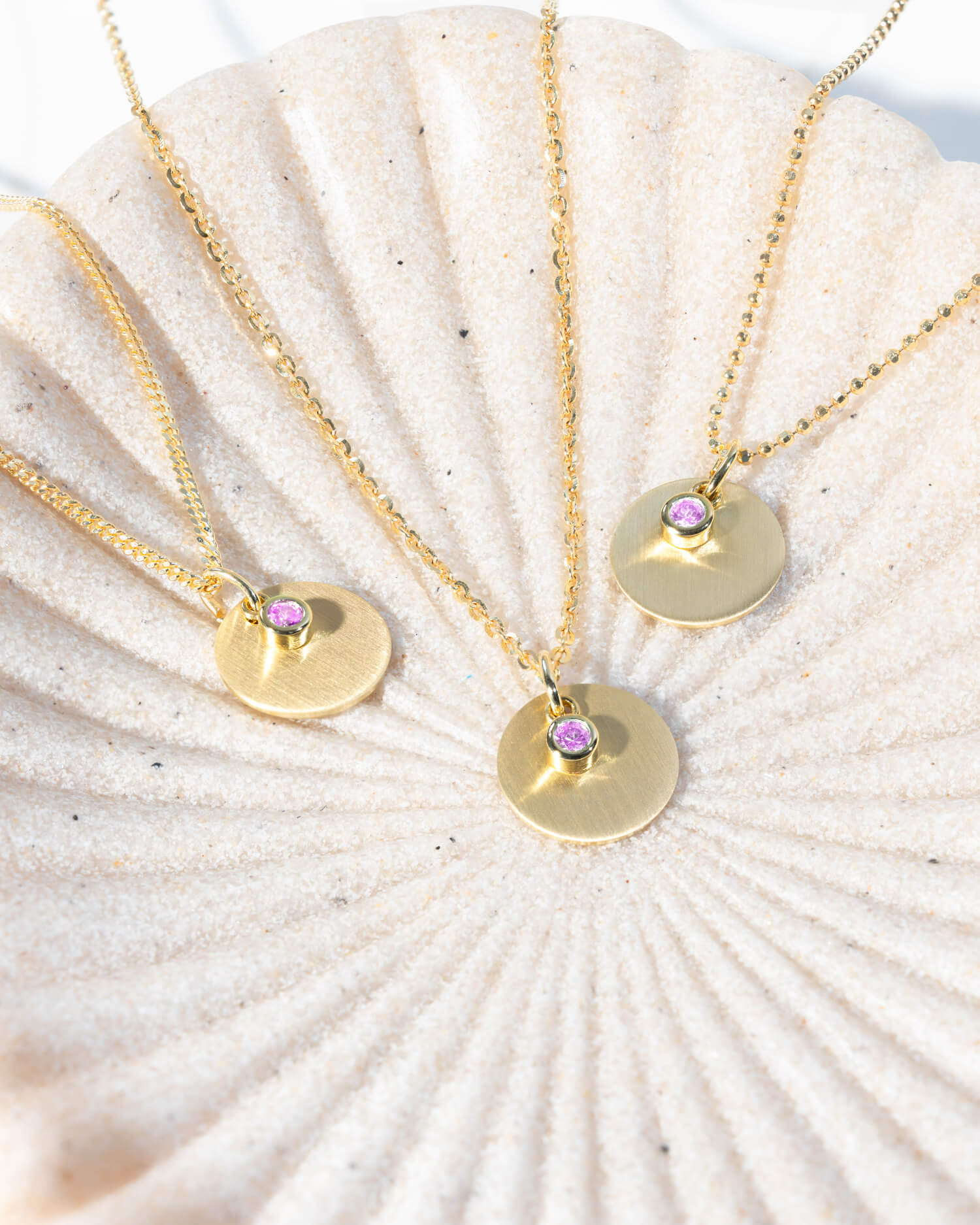 Engraving plates pendant necklace zirconia pink 12mm