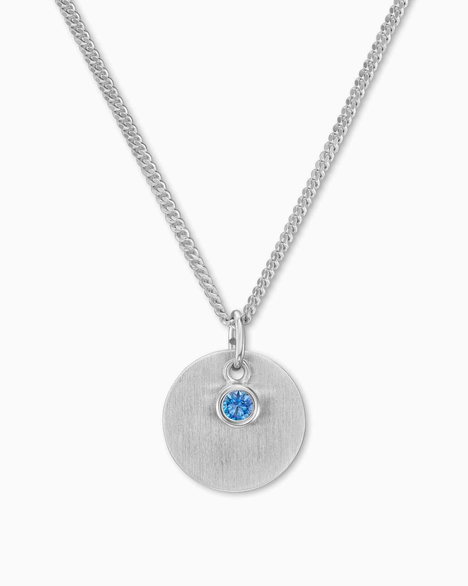 Engraving plates pendant necklace zirconia blue 12mm