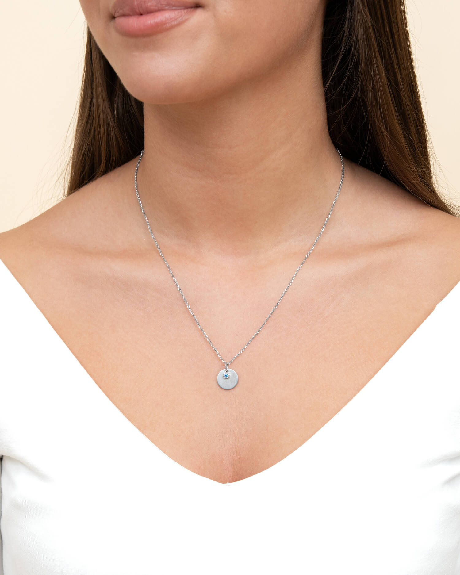 Engraving plates pendant necklace zirconia blue 12mm