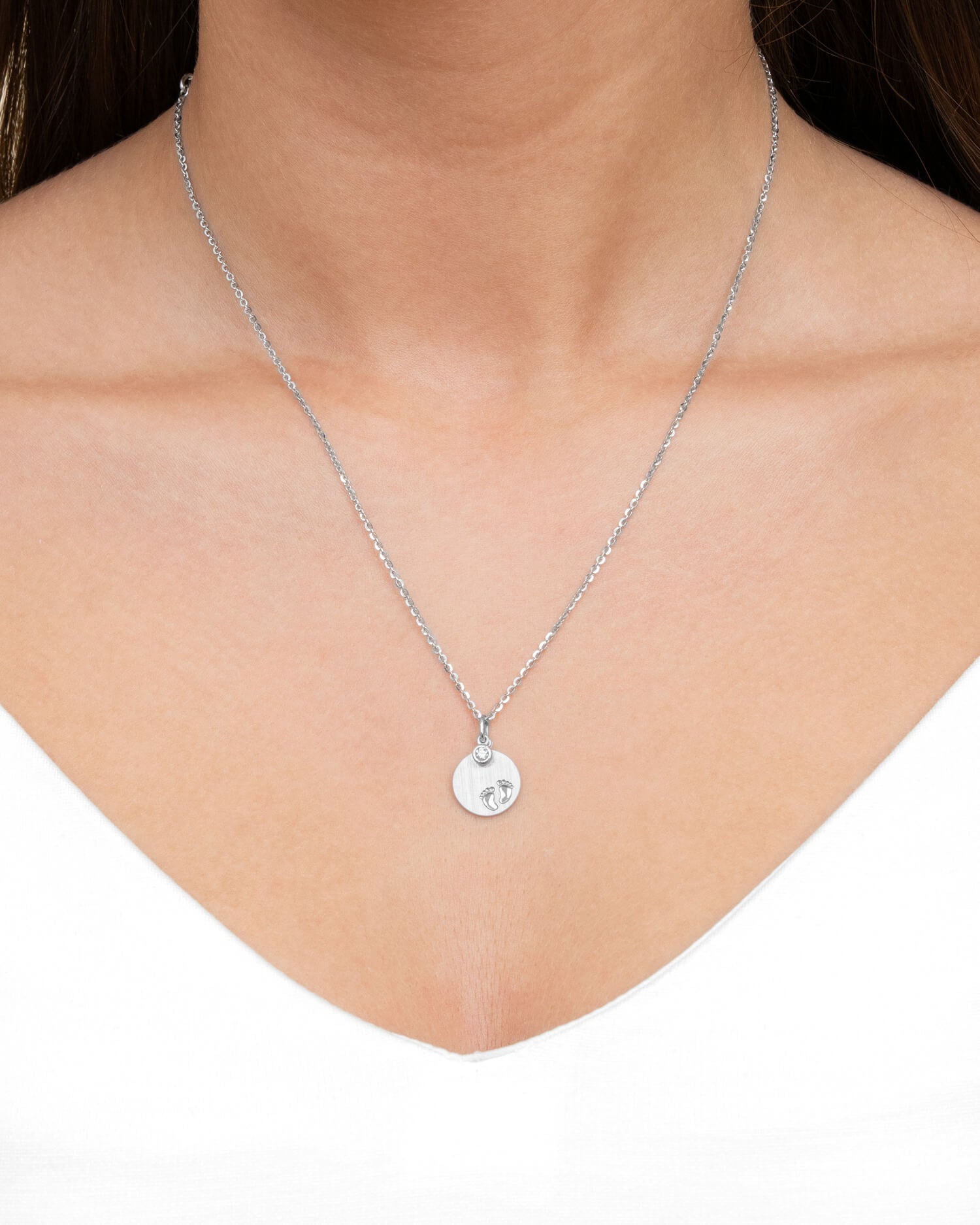 Engraving plates pendant necklace baby feet zirconia 12mm