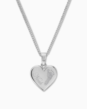 Footprint heart necklace engraving plate pendant 12mm