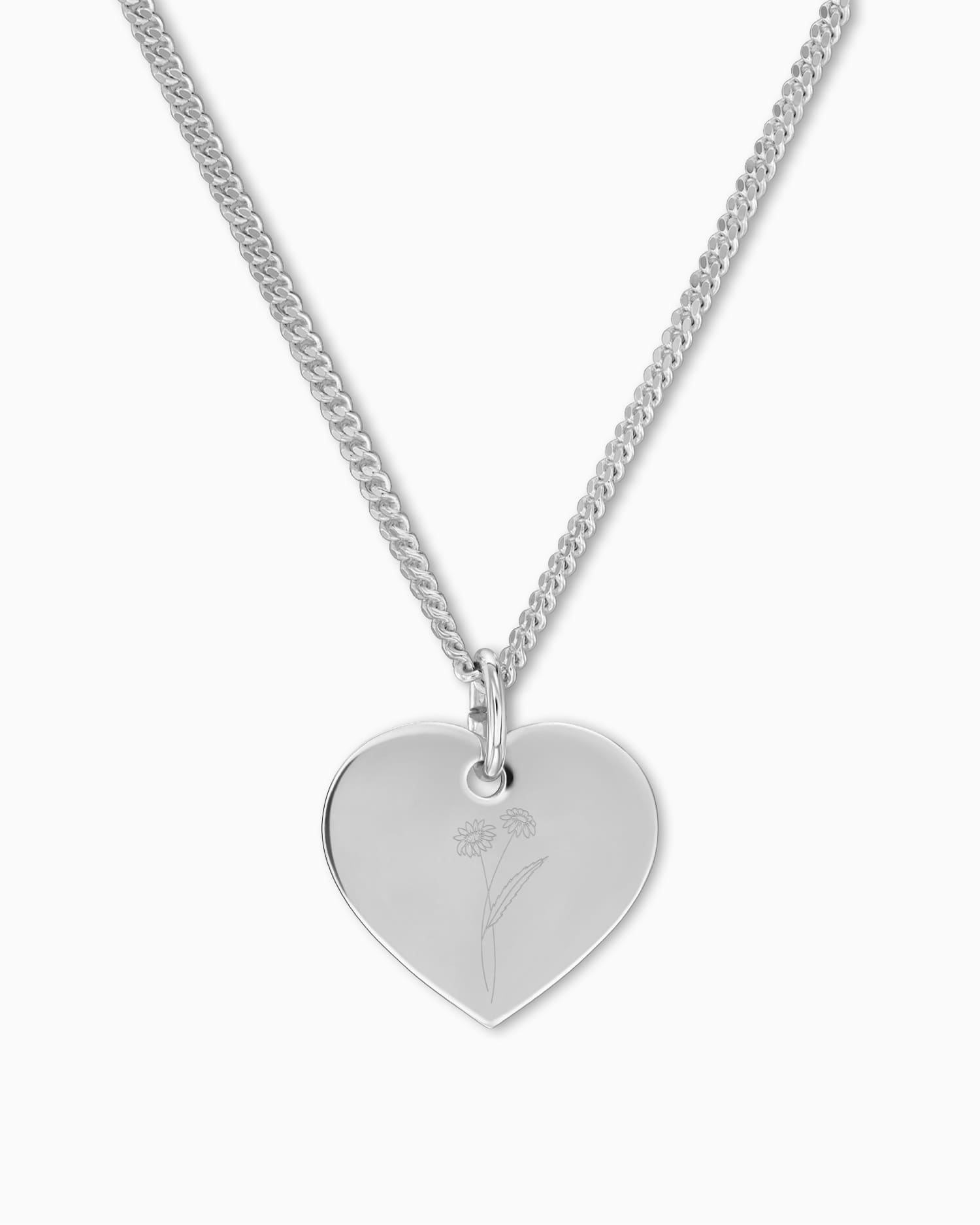 Birth flower heart necklace engraving plate pendant 13mm