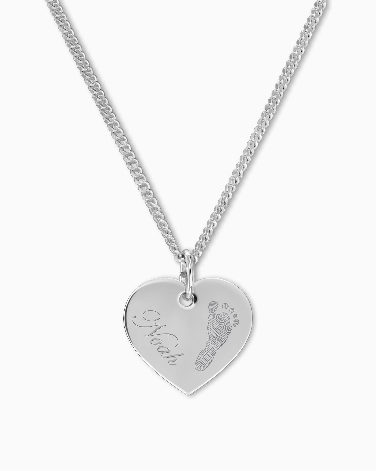 Footprint heart necklace engraving plate pendant 13mm
