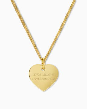 Coordinates heart necklace engraving plate pendant 13mm