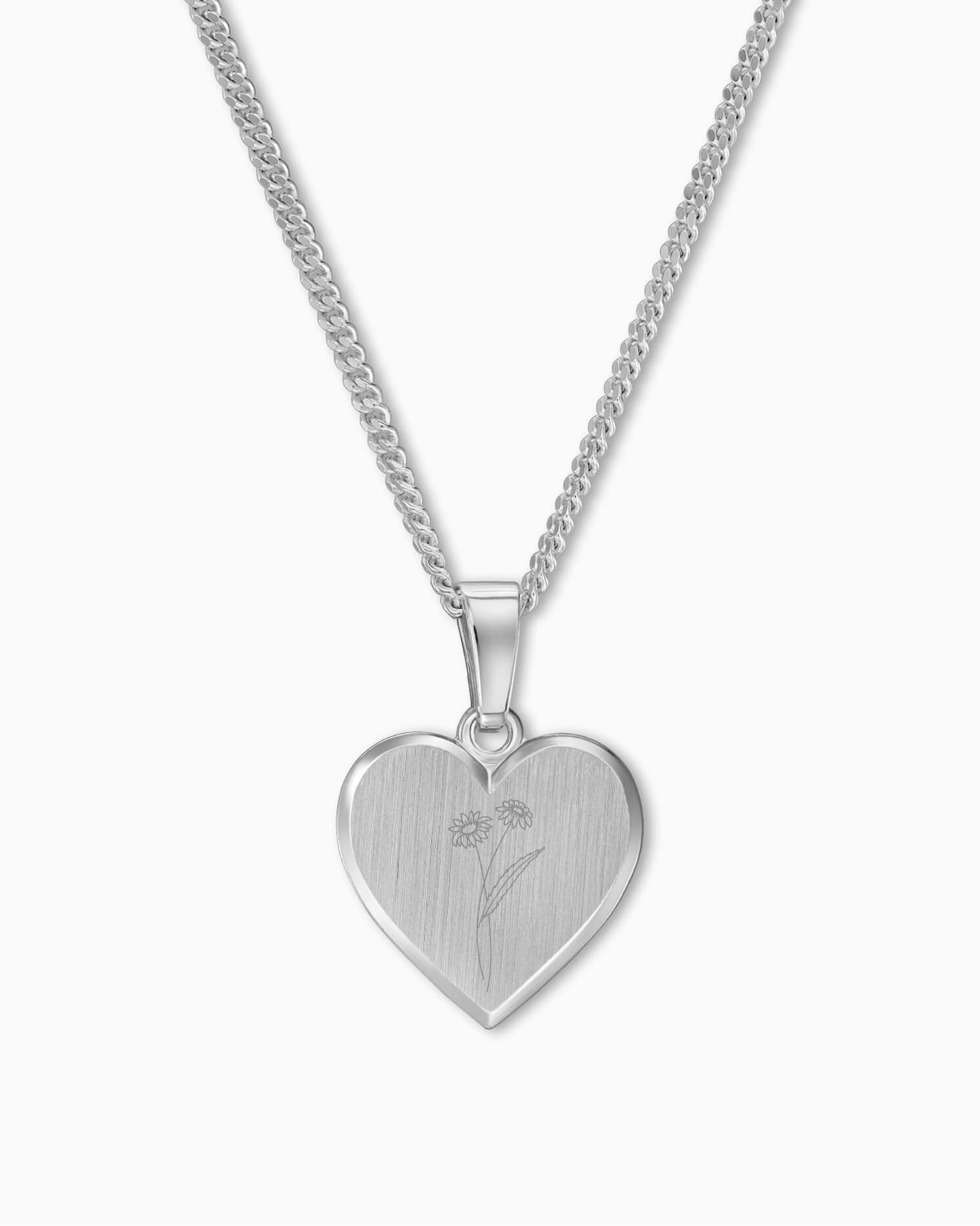 Birth flower heart necklace engraving plate pendant 12mm