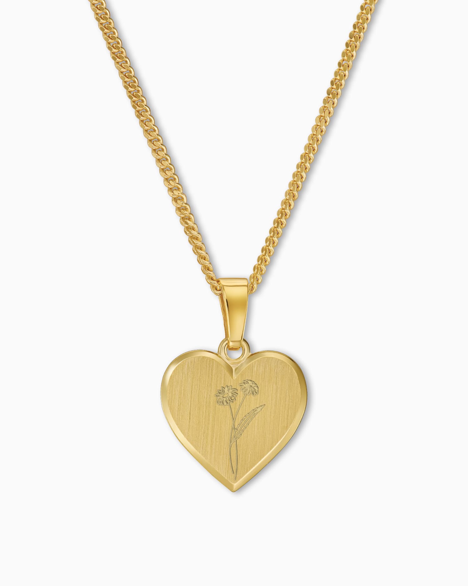 Birth flower heart necklace engraving plate pendant 12mm