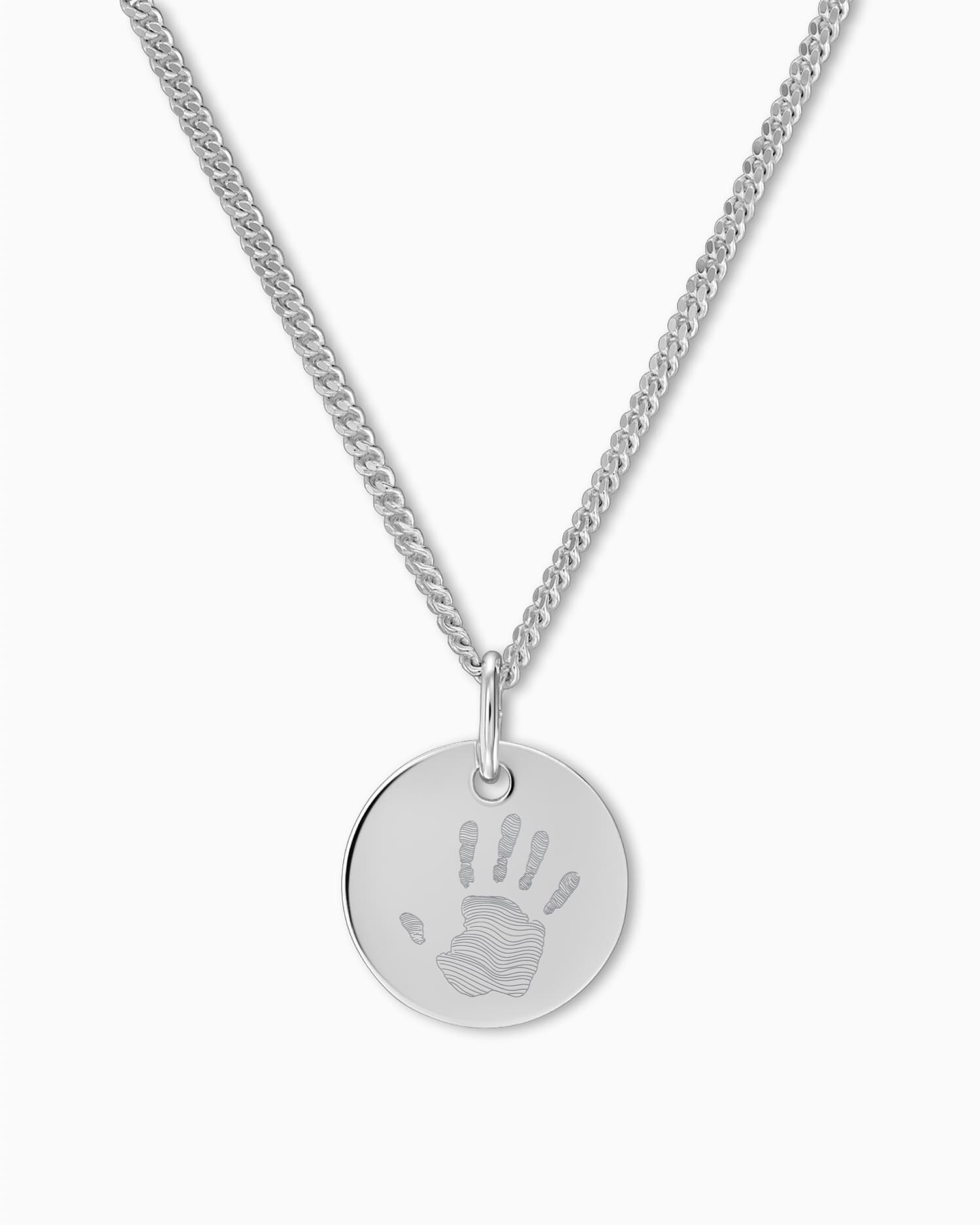 Handprint engraving plate necklace pendant round 12mm
