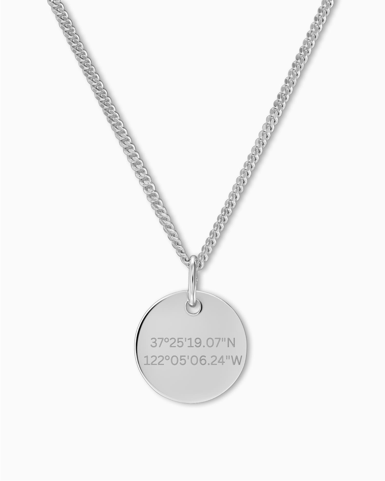 Coordinates engraving plates necklace pendant round 12mm