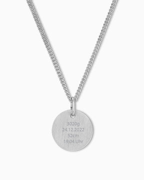 Date of birth engraving plate necklace pendant round 12mm