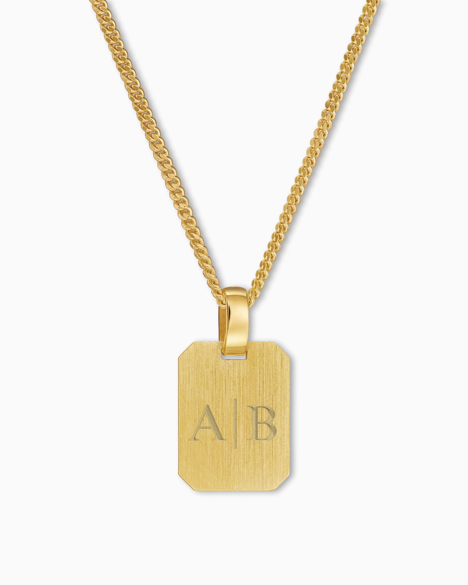 Initials engraving plates necklace pendant square