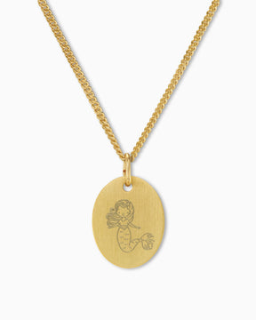 Child symbols engraving plates necklace pendant oval