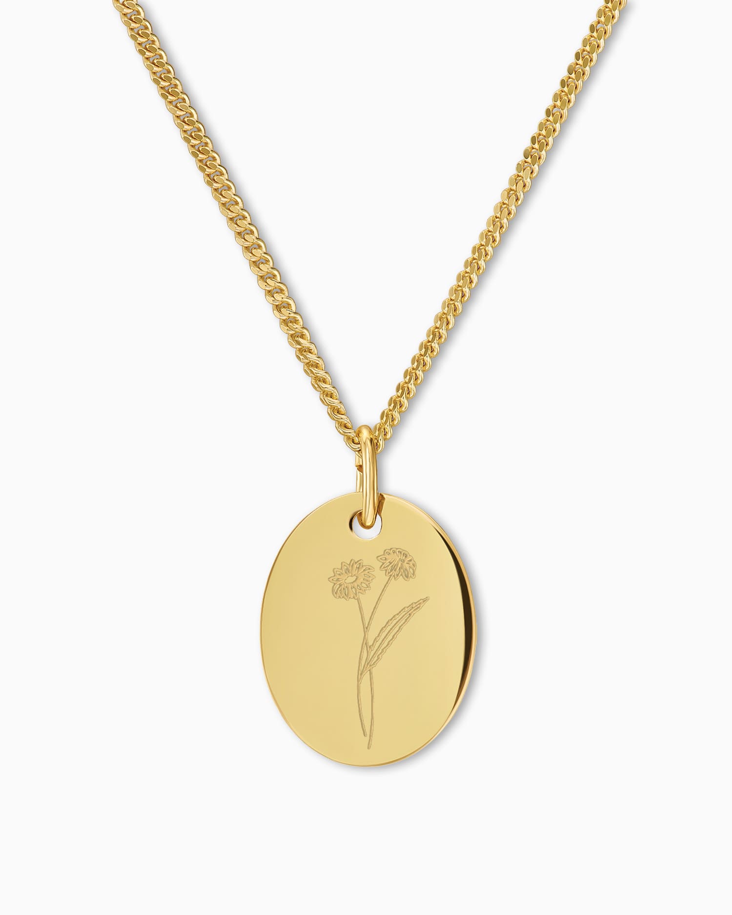 Birth flower engraving plates necklace pendant oval