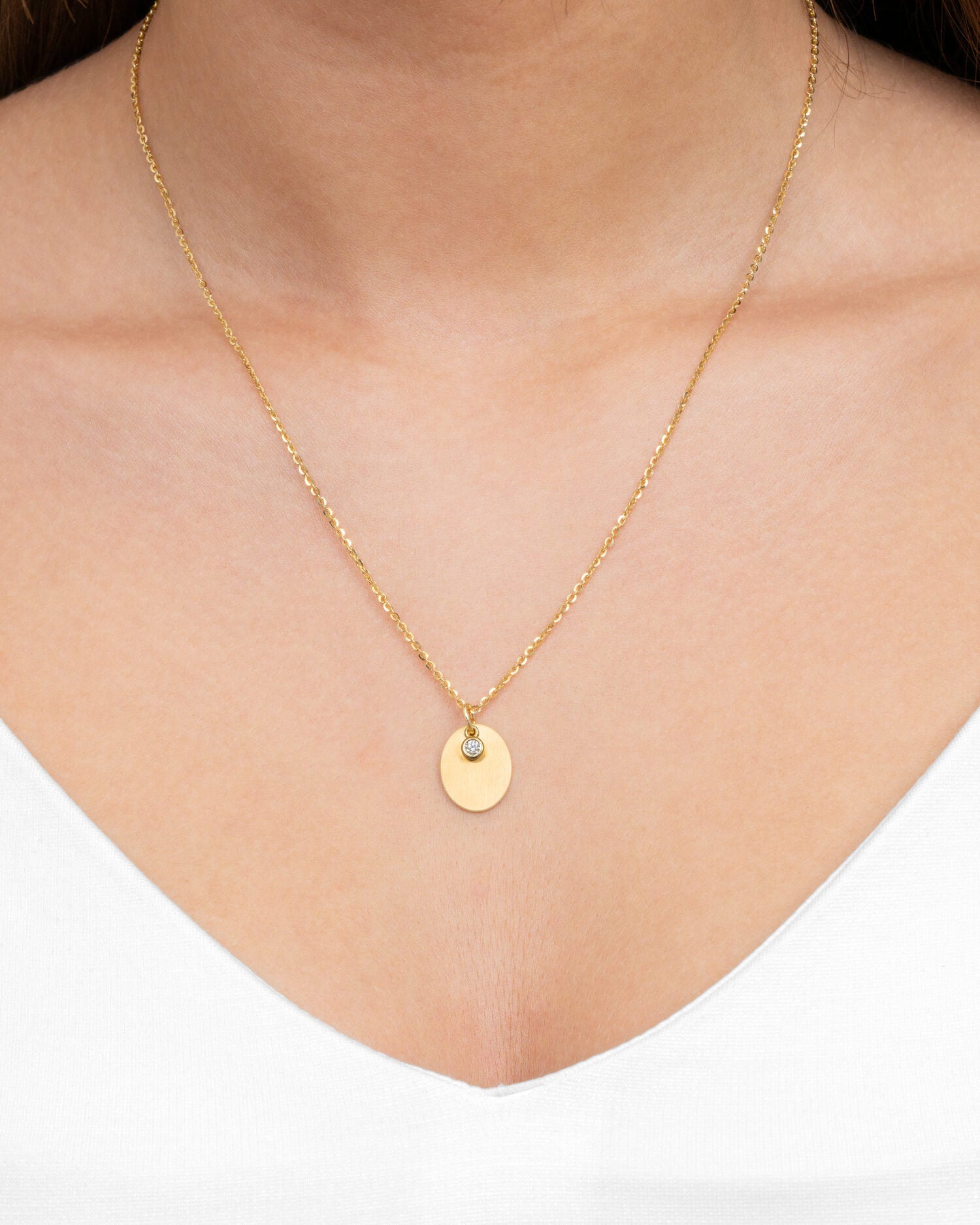 Engraving plates necklace pendant oval zirconia