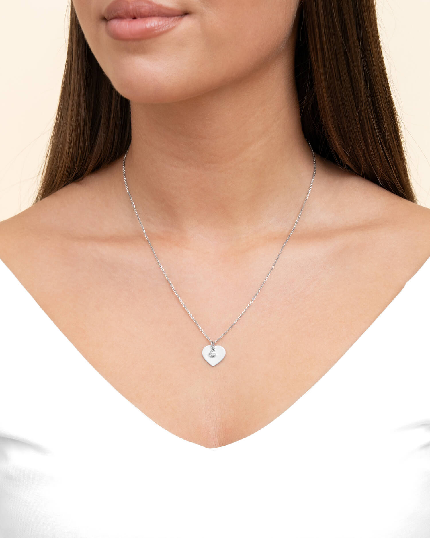 Heart necklace engraving plate pendant zirconia