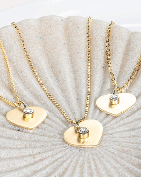 Heart necklace engraving plate pendant zirconia