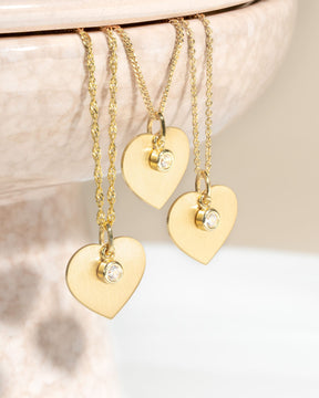 Heart necklace engraving plate pendant zirconia