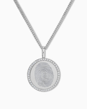 Fingerprint engraving plates necklace pendant round zirconia 16mm