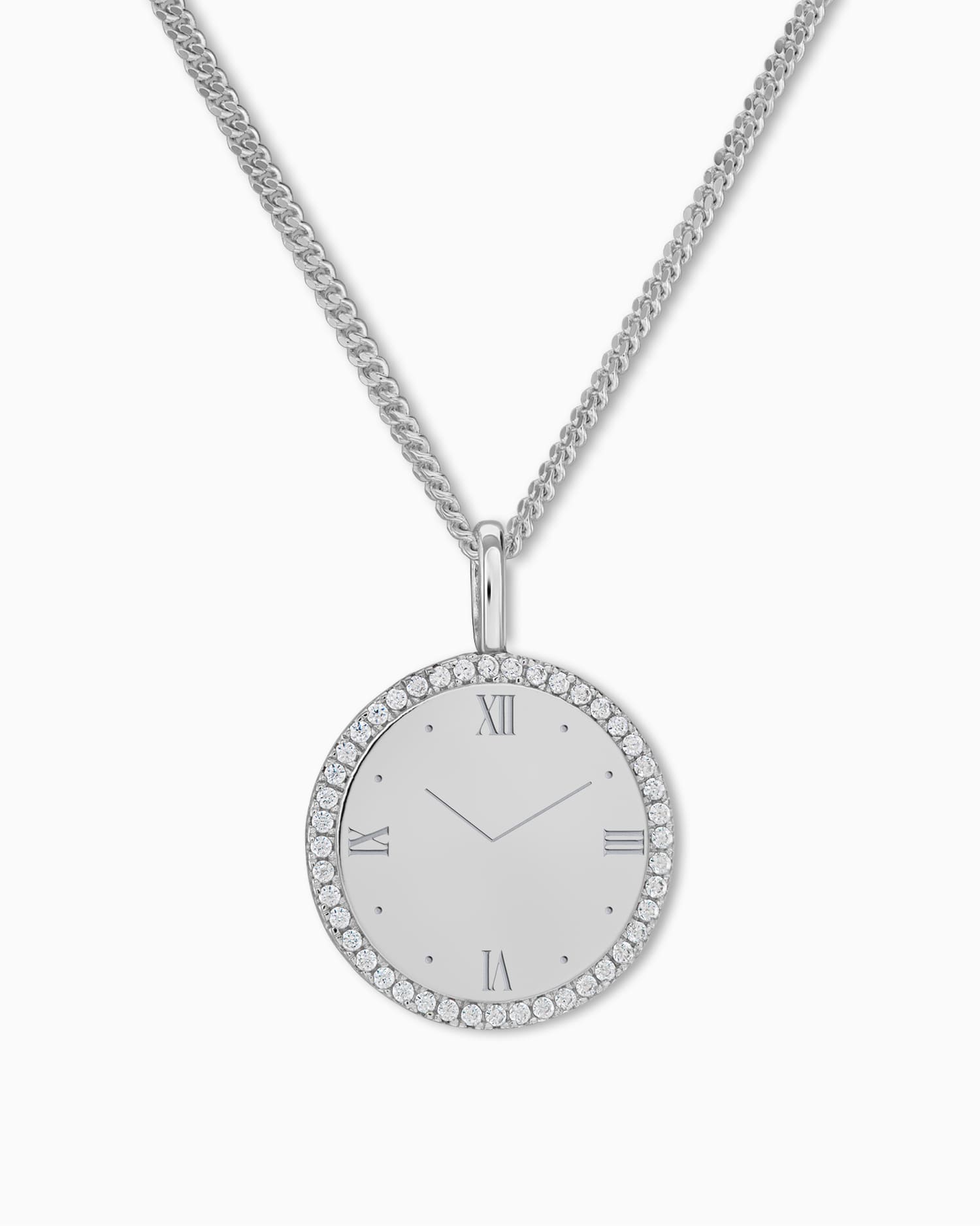 Birth watch engraving plates necklace pendant round zirconia 16mm