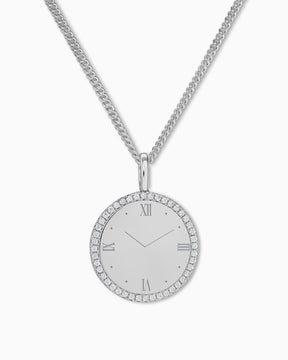 Birth watch engraving plates necklace pendant round zirconia 16mm