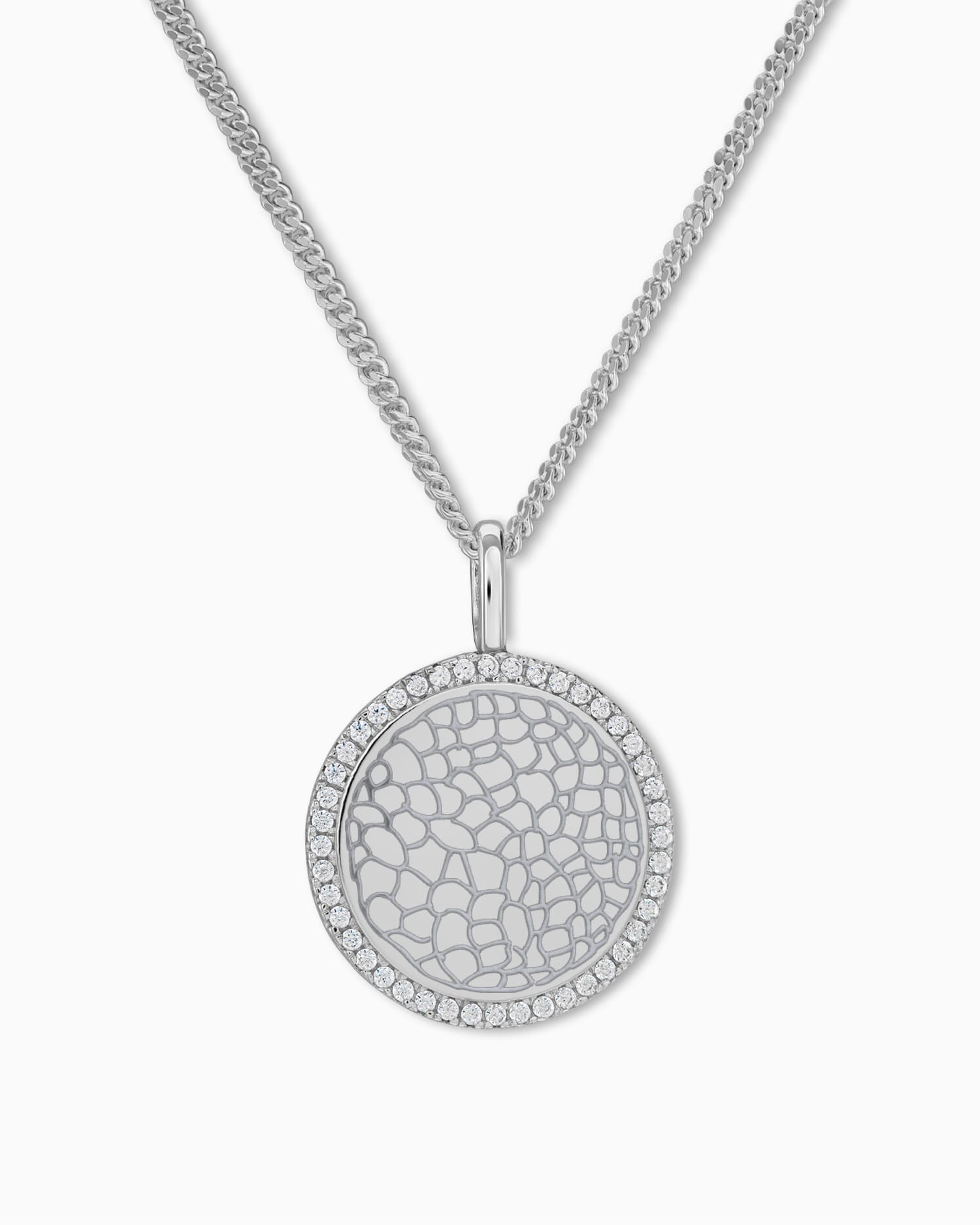 Nose print engraving plates necklace pendant round zirconia 16mm