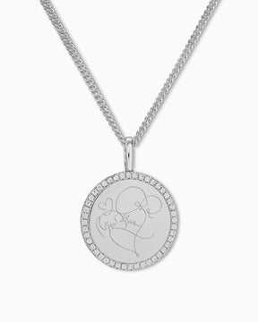 Graphic uploud engraving plates necklace pendant round zirconia 16mm