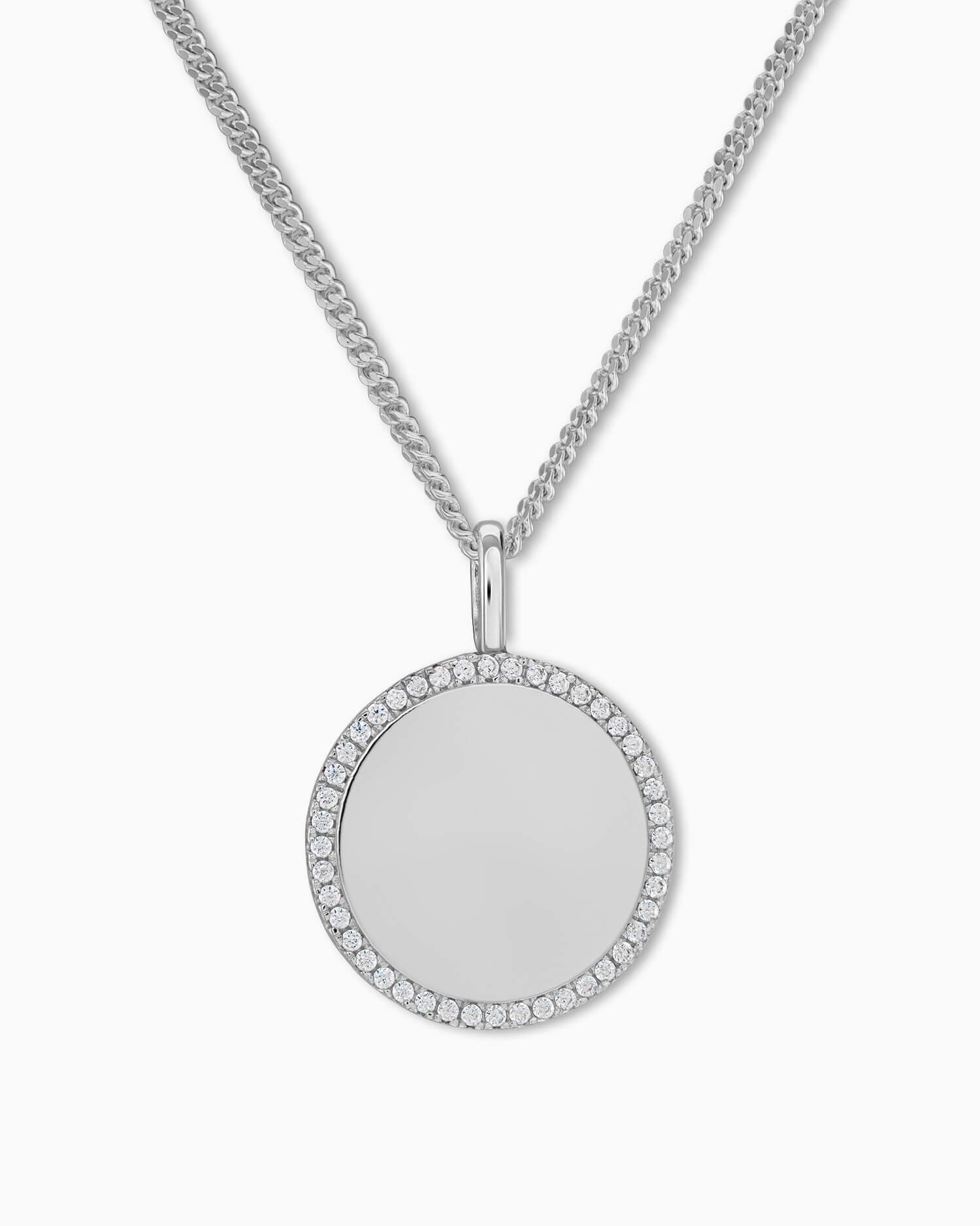 Engraving plates necklace pendant round zirconia 16mm