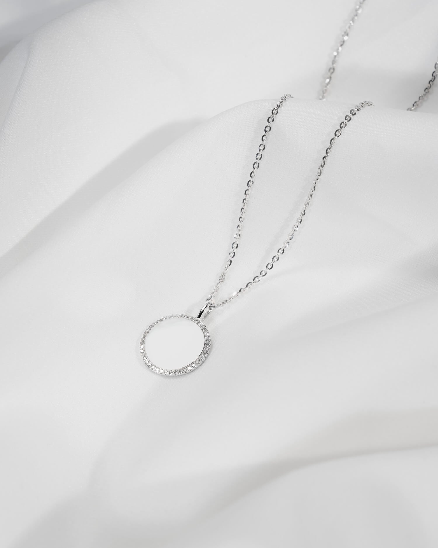 Engraving plates necklace pendant round zirconia 16mm