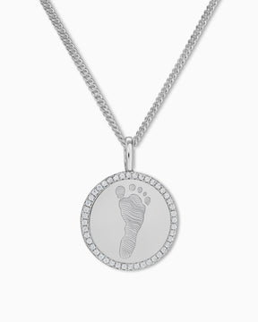 Footprint engraving plates necklace pendant round zirconia 16mm
